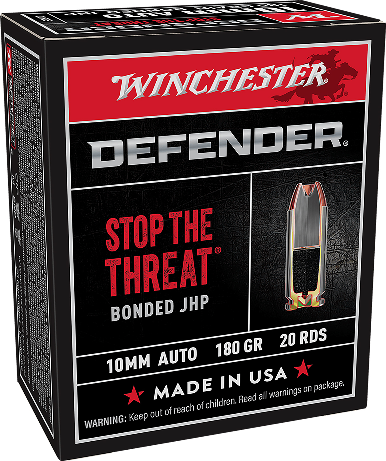 Winchester Ammo S10MMPDB Defender 10mmAuto 180gr Bonded Jacket Hollow Point 20 Per Box/10 Case