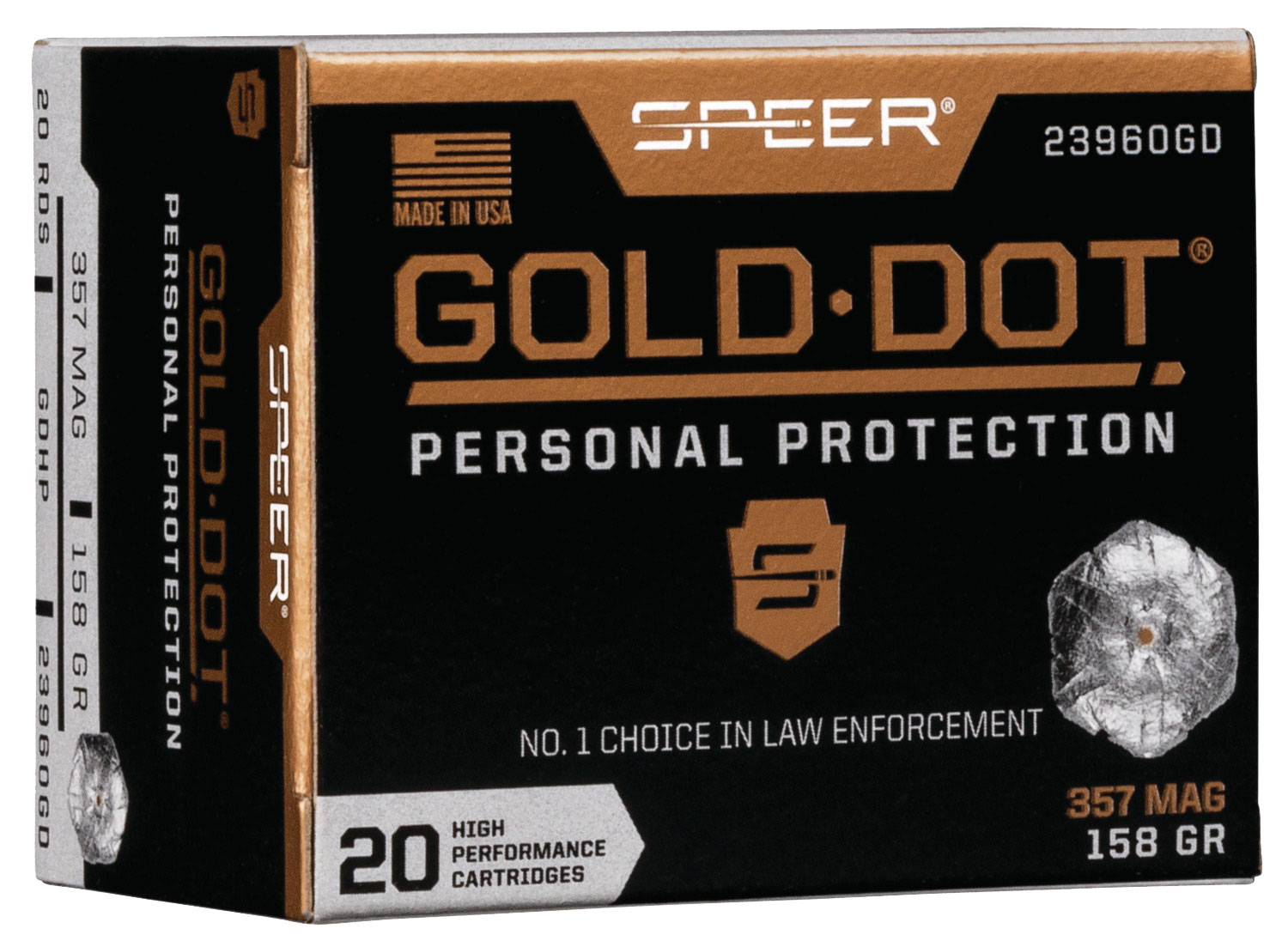 Speer 23960GD Gold Dot Personal Protection 357Mag 158gr Hollow Point 20 Per Box/10 Case