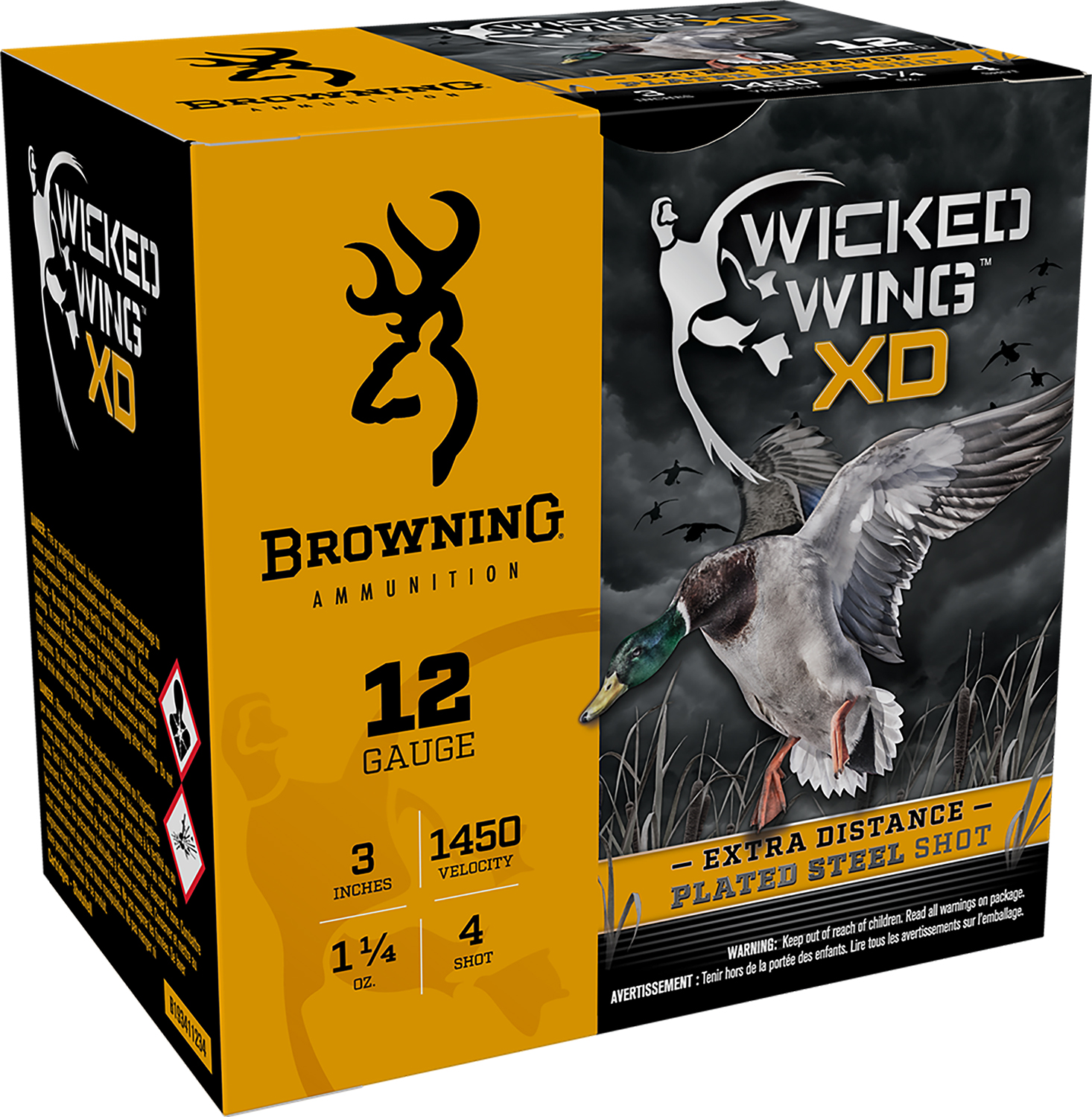 Browning Ammo B193411234 Wicked Wing XD 12Gauge 3" 1 1/4oz 4Shot 25 Per Box/10 Case