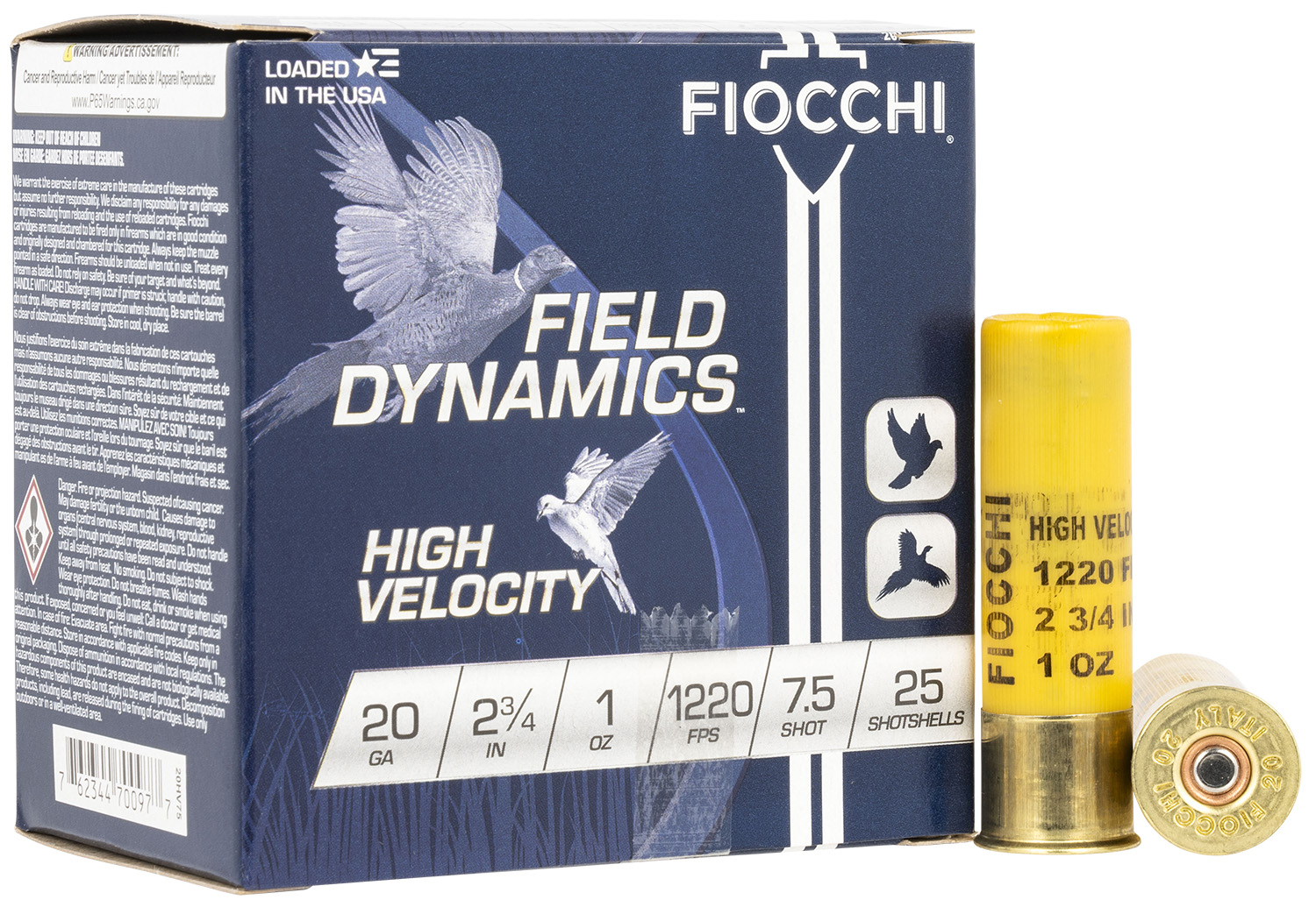 Fiocchi 20HV75 Field Dynamics High Velocity 20Gauge 2.75" 1oz 7.5Shot 25 Per Box/10 Case