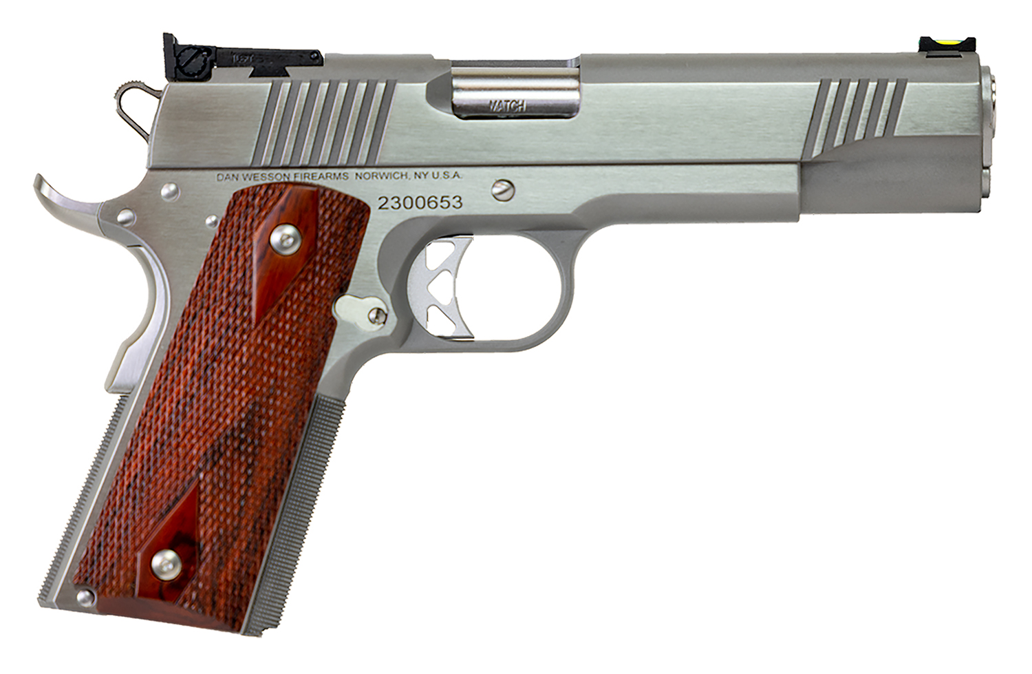 Dan Wesson 01943 Pointman  45 ACP Caliber with 5" Barrel, 8+1 Capacity, Overall Stainless Steel Finish, Beavertail Frame, Serrated Brushed Slide & Cocobolo Grip