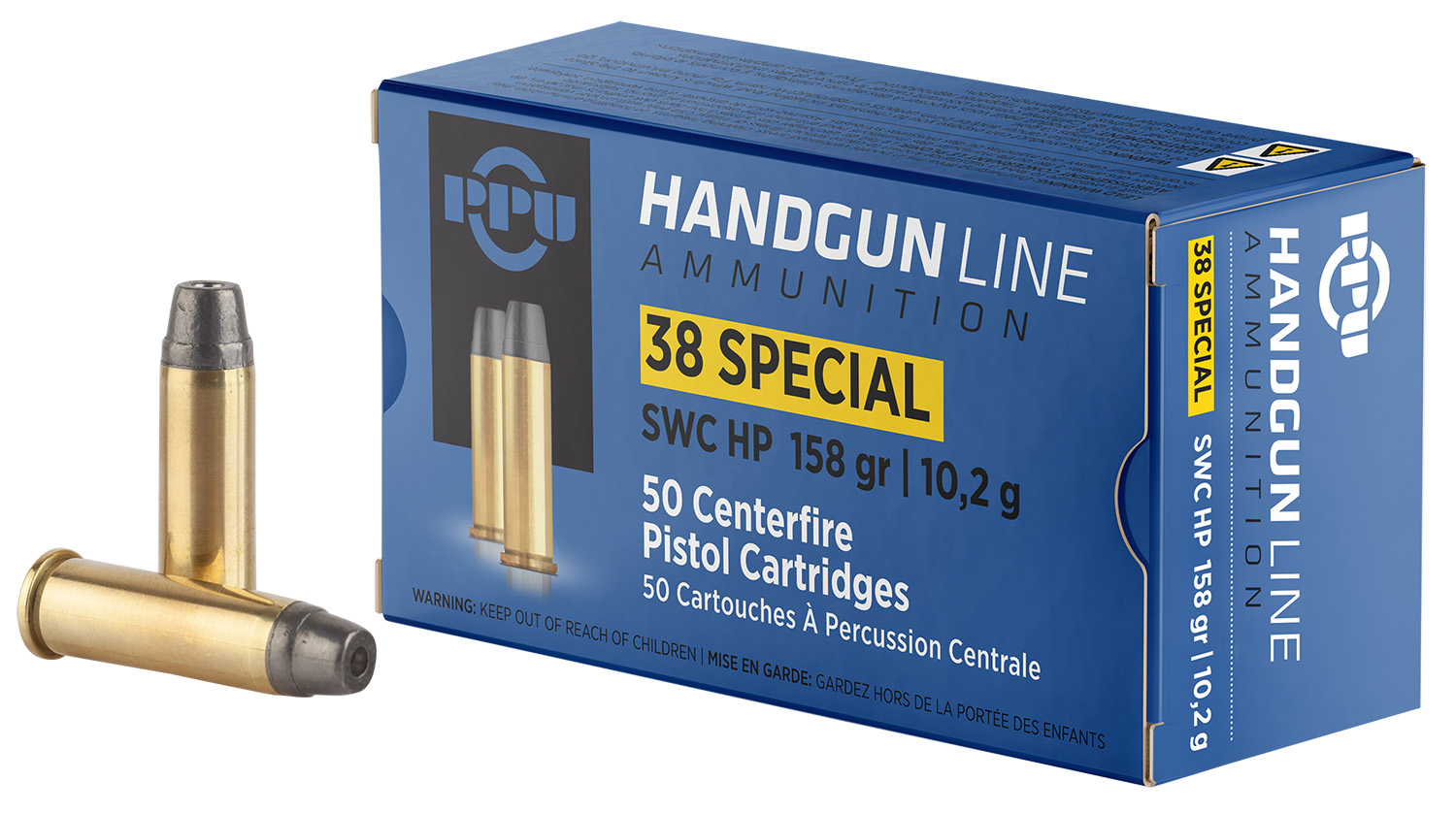 PPU PPH38SH Handgun 38Special 158gr Semi Wadcutter Hollow Point 50 Per Box/10 Case
