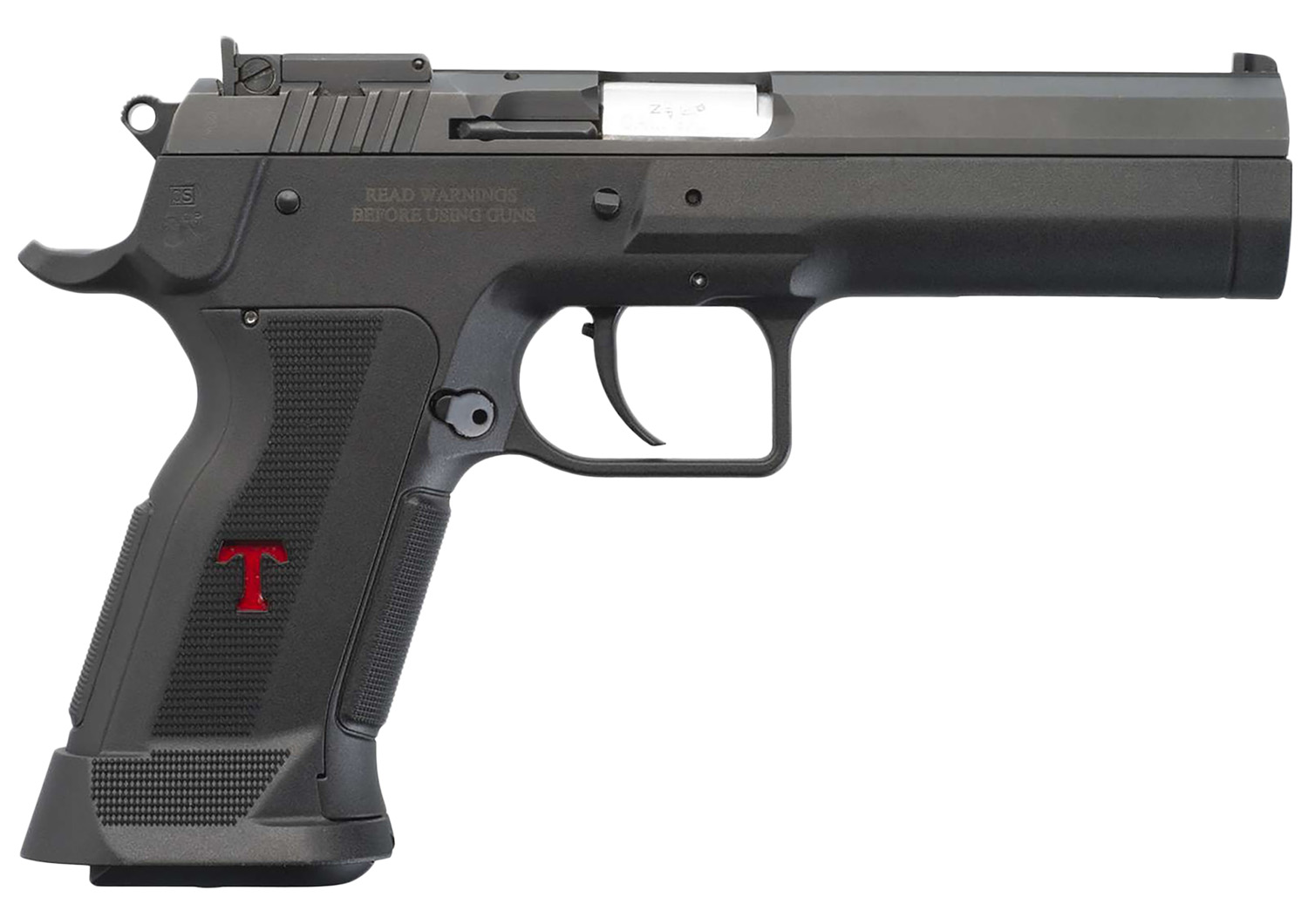 Tanfoglio IFG TFSTOCK3P9 Stock III Full Size 9mm Luger 16+1, 4.44" Black Polygonal Rifled Barrel, Black Serrated Slide, Black Polymer Frame w/Beavertail, Black Polymer Grip