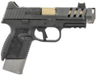FN 66101347 509 CC Edge 9mm Luger 12+1/15+1 (2) 4.20" Threaded Gold Barrel, Black Frame, Graphite Optic & Lightening Cut Slide, Optic Height Fiber Optic Sights, Compensator (No Manual)