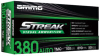Ammo Inc 380100TMCSTRKGRN50 Streak Visual (GREEN) 380ACP 100gr Total Metal Case 50 Per Box/20 Case