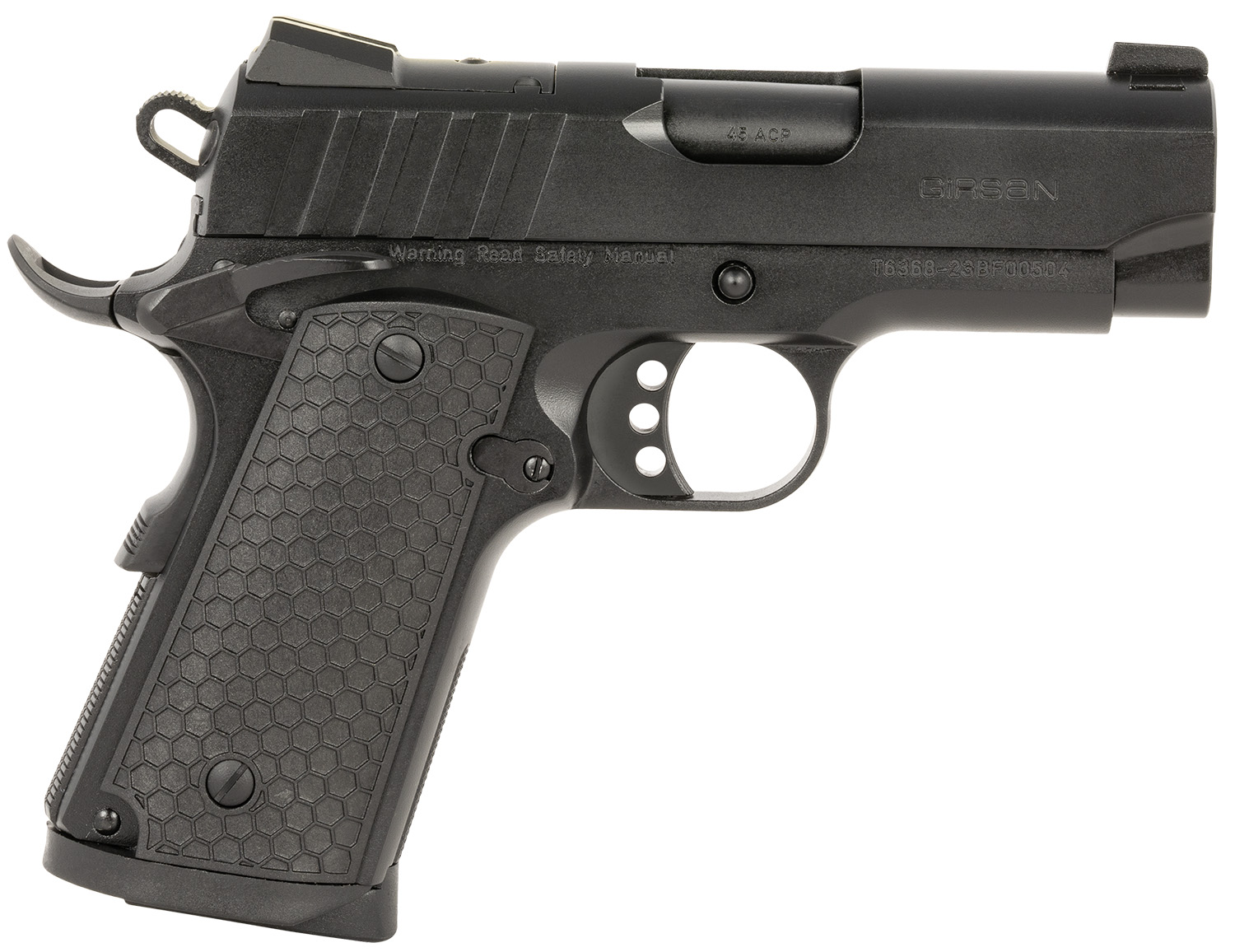 EAA GIRSAN 391041 MC1911 SC Influencer Sub-Compact 45 ACP 6+1 3.40" Blued Steel Barrel, Black Cerakote Optic Ready/Serrated Steel Slide & Frame w/Picatinny Rail & Beavertail, Gray Polymer Grip