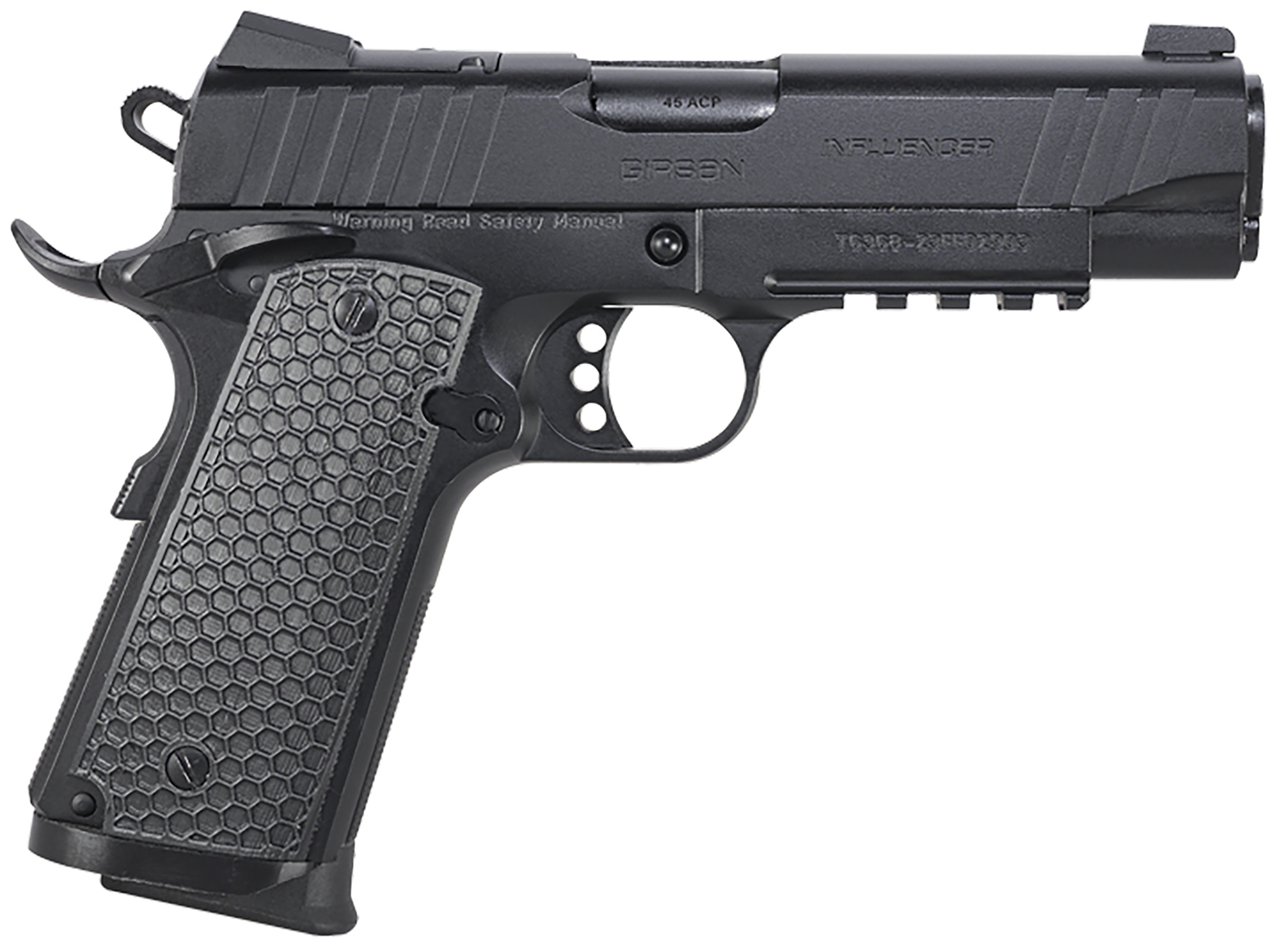 EAA GIRSAN 391044 MC1911 C Influencer Compact 45 ACP 8+1 4.40" Blued Steel Barrel, Black Cerakote Optic Ready/Serrated Steel Slide & Frame w/Picatinny Rail & Beavertail, Black Polymer Grip