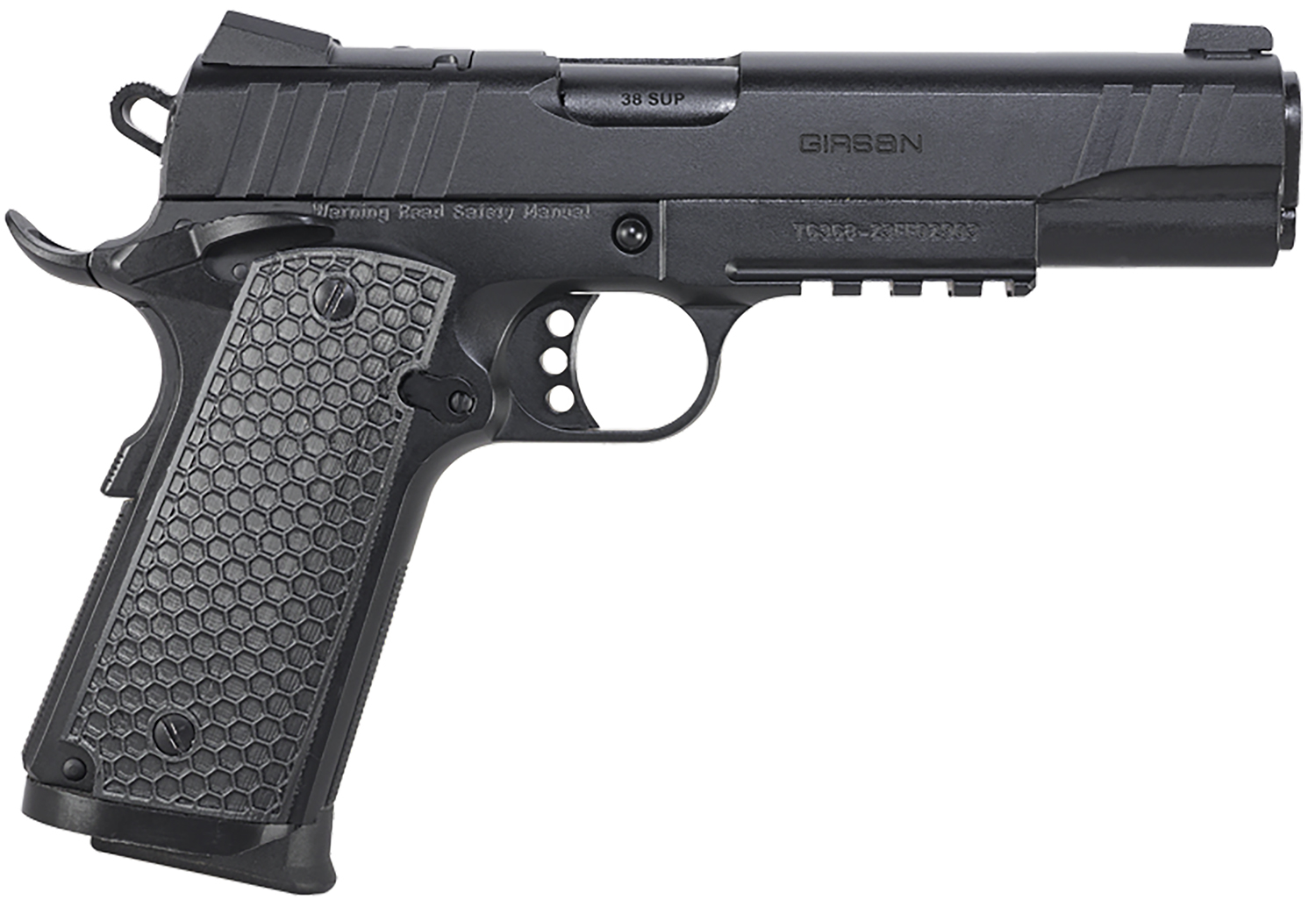 EAA GIRSAN 391047 MC1911 S Influencer Full Size 45 ACP 8+1 5" Blued Steel Barrel, Black Optic Ready/Serrated Steel Slide & Frame w/Picatinny Rail & Beavertail, Black Polymer Grip