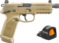FN 66102270 FNX w/Optic 45 ACP 15+1 5.30" Black Steel Threaded Barrel, Flat Dark Earth Optic Ready/Serrated Stainless Steel Slide & Polymer Frame w/Picatinny Rail, Holosun 407C Red Dot, Ambidextrous