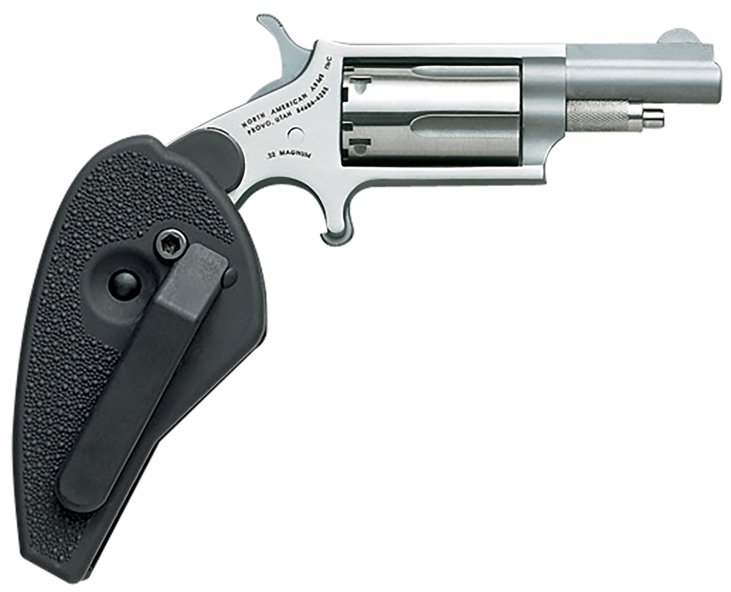 North American Arms 22MCHG Mini-Revolver 22 LR/22 WMR 5 Shot 1.63" Stainless Steel Barrel, Frame & Cylinder, Black Synthetic Holster Grip, Exposed Hammer