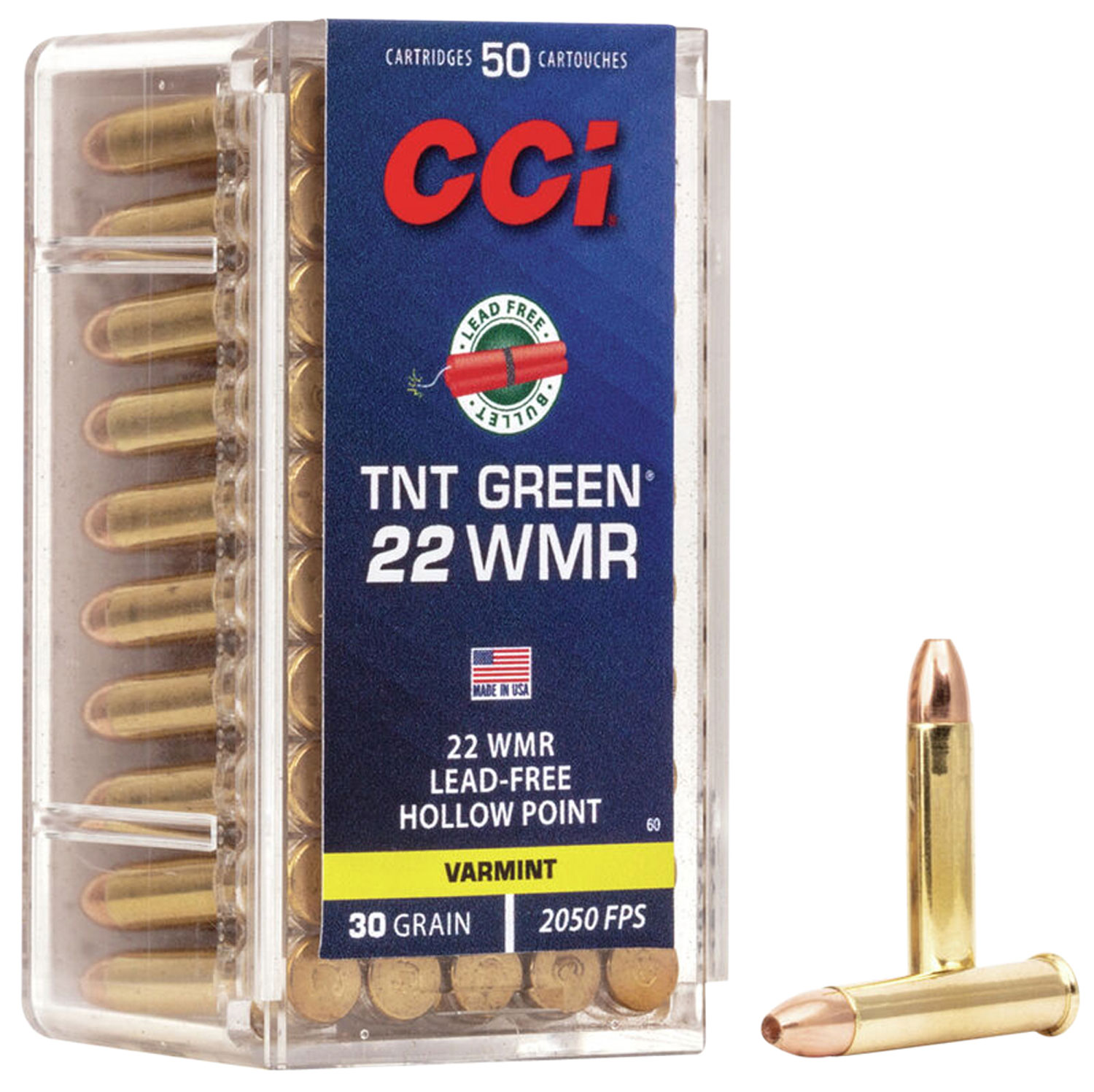 CCI 0060 TNT Green 22WMR 30gr Speer TNT Green Hollow Point 50 Per Box/40 Case