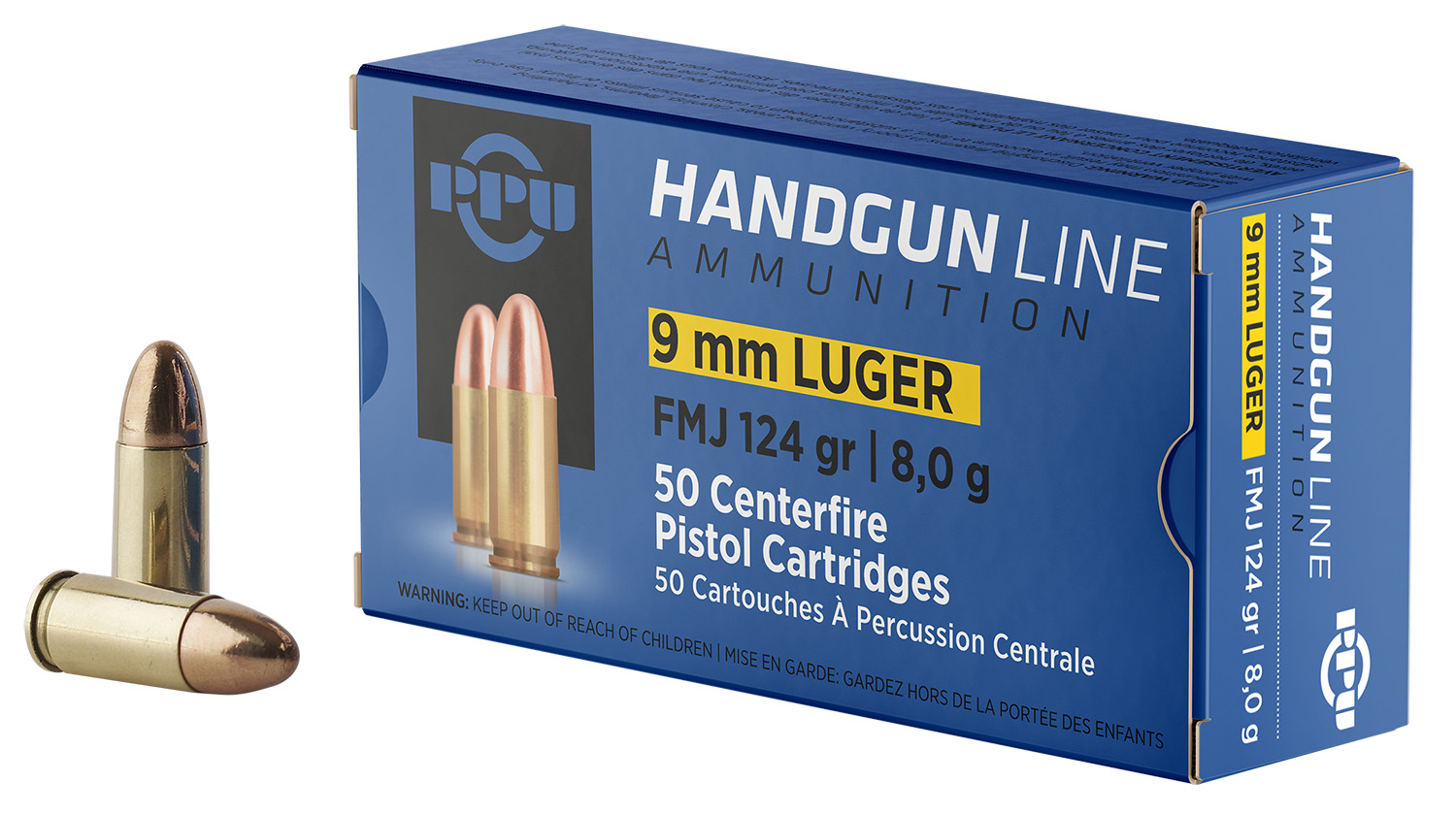 PPU PPH9F2 Handgun 9mmLuger 124gr Full Metal Jacket 50 Per Box/20 Case