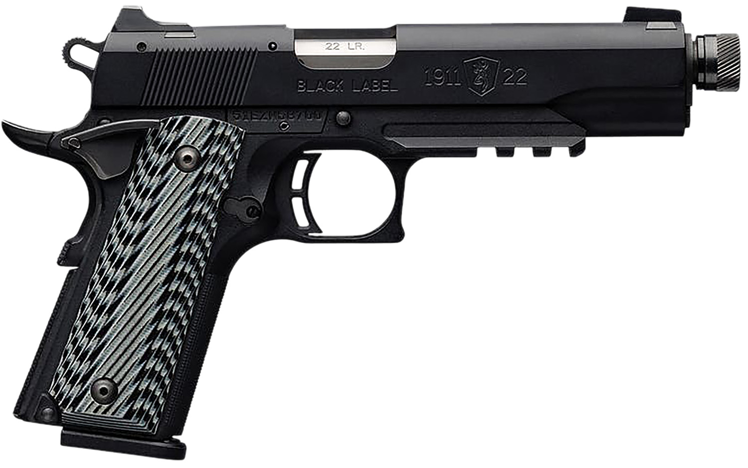 Browning 051820490 1911-22 Black Label SR Full Size 22 LR 10+1, 4.88" Stainless Steel Threaded Barrel, Matte Black Serrated Slide & Polymer Frame w/Beavertail & Picatinny Rail