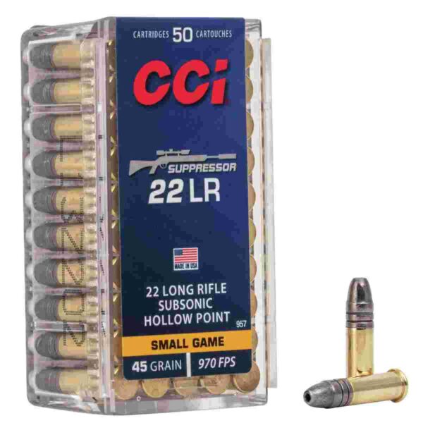 CCI 22 Suppressor Rimfire Ammunition .22 LR 45 gr JHP 970 fps 50/ct