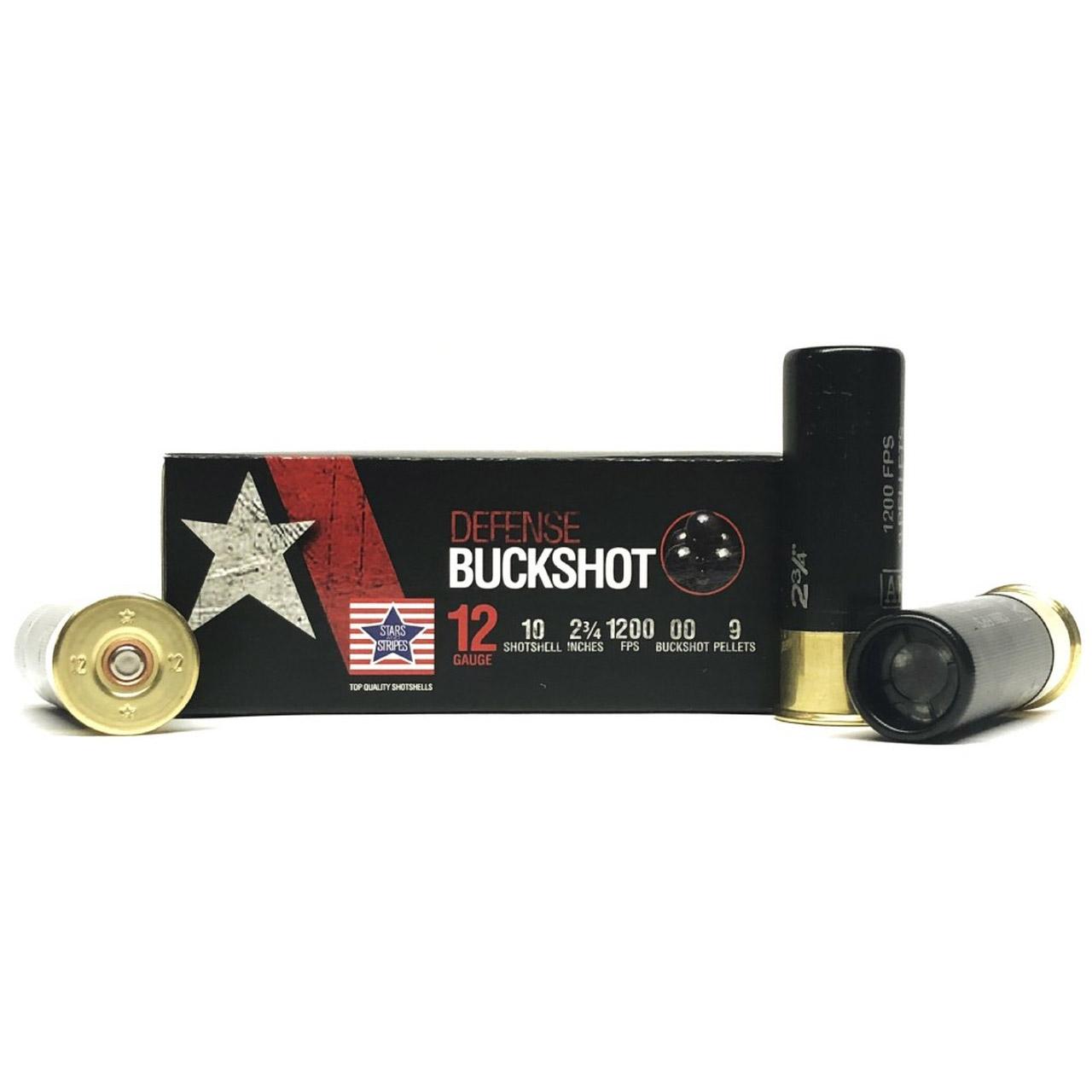 PPU Stars & Stripes Defense Buckshot Shotshells 12ga 2-3/4" 9-pellet 1200 fps 00 10/ct