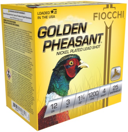 FIOCCHI GOLDEN PHEASANT AMO 12GA 3 IN 1 3/4 OZ #4 1200FPS 25-RD ( 10 BOXES PER CASE )