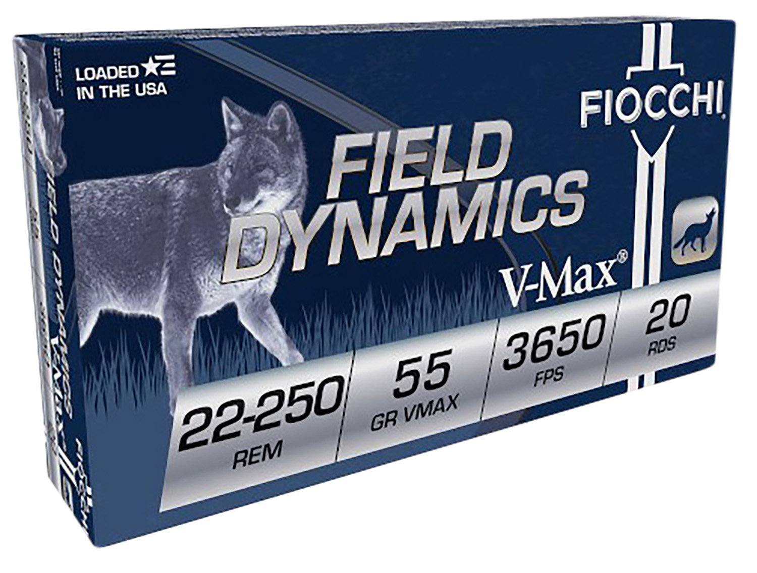 Fiocchi 22250HVD Field Dynamics 22-250Rem 55gr Hornady V Max 20 Per Box/10 Case