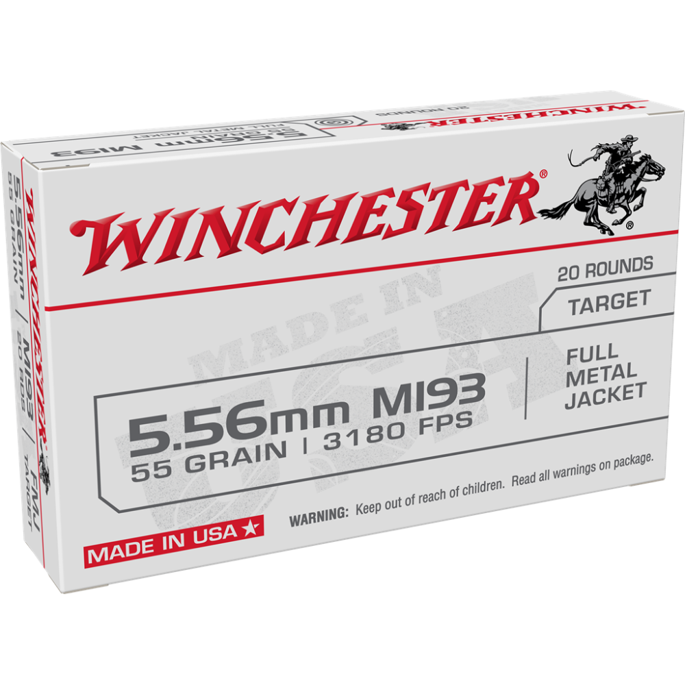 Winchester M193 Target Rifle Ammunition 5.56mm 55 gr. FMJ 3180 fps 20/ct