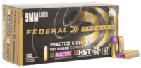 Federal P9HST2TM100 Premium Practice & Defend 9mmLuger 147gr HST JHP/Syntech TSJ 100 Per Box/5 Case