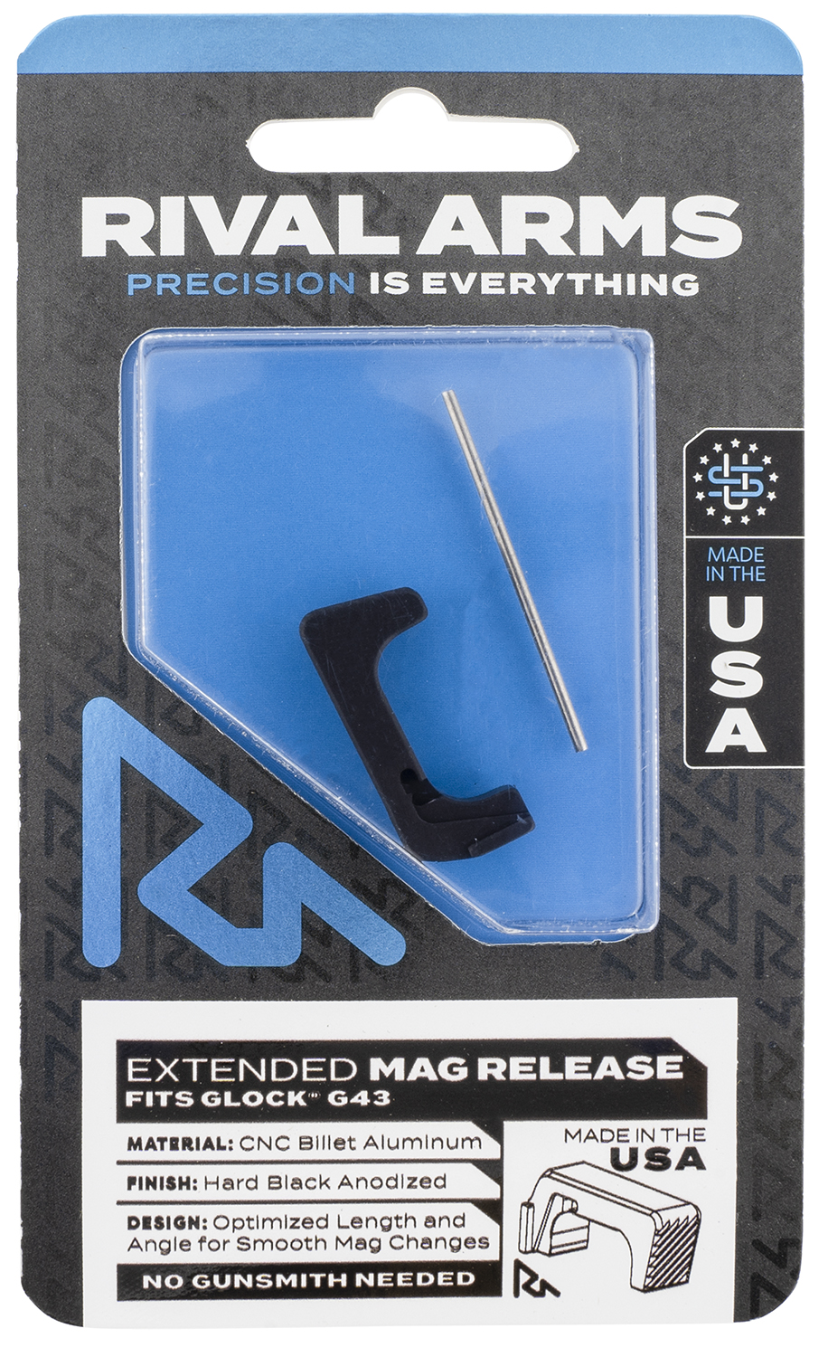 Rival Arms RA72G003A Magazine Release Extended Black Anodized Aluminum for Glock 43