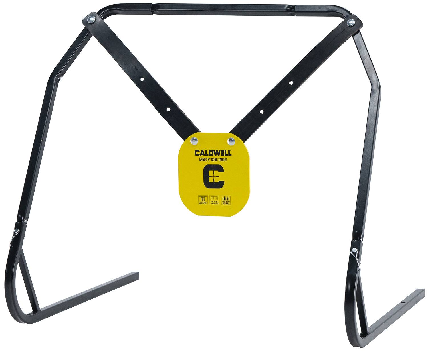 Caldwell 1140016 Gong & Target Stand 8" Yellow AR500 Steel Gong Hanging Includes XL Strap Hangers