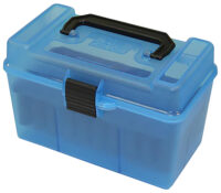 MTM Case-Gard H50RMAG24 Deluxe Ammo Box  300 Win Mag/7mm Rem Clear Blue Polypropylene 50rd
