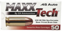 MaxxTech PTGB45B Brass Pistol 45ACP 230gr Full Metal Jacket 50 Per Box/10 Case