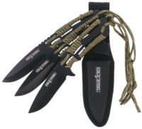 Cold Steel CSTH44KVD3PK Throwing Knives Set of 3 4.40" Fixed Clip Point Plain Black Oxide 420 Stainless Steel Blade, Paracord Wrap Handle