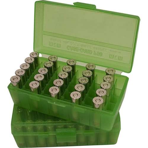 MTM CASE GARD FLIP-TOP BOX CARTRIDG 9MM/380 50RD CLR/GRN ( 24 PER CASE )