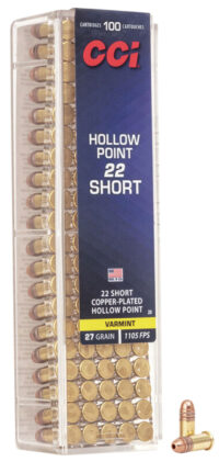 CCI 0028 VNT Rimfire 22Short 27gr Copper Plated Hollow Point 100 Per Box/50 Case