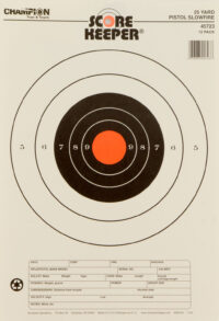 Champion Targets 45723 Score Keeper Slow Fire Bullseye Paper Hanging 25 yds Pistol 11" x 16" Black/Orange 12 PK