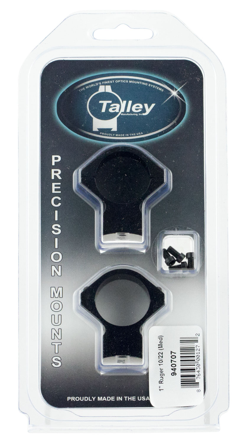 Talley 940707 Scope Mount/Ring Combo Black Anodized 1" Tube Ruger 10/22 Medium Rings