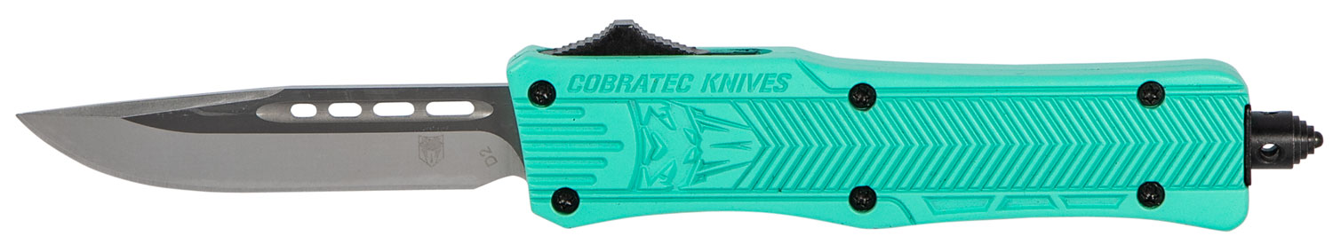 CobraTec Knives STFCTK1SDNS CTK-1 Small 2.75" OTF Drop Point Plain D2 Steel Blade/Tiffany Blue Aluminum Handle Features Glass Breaker Includes Pocket Clip