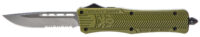 CobraTec Knives MODCTK1MDS CTK-1 Medium 3" OTF Drop Point Part Serrated D2 Steel Blade/OD Green Aluminum Handle Features Glass Breaker Includes Pocket Clip