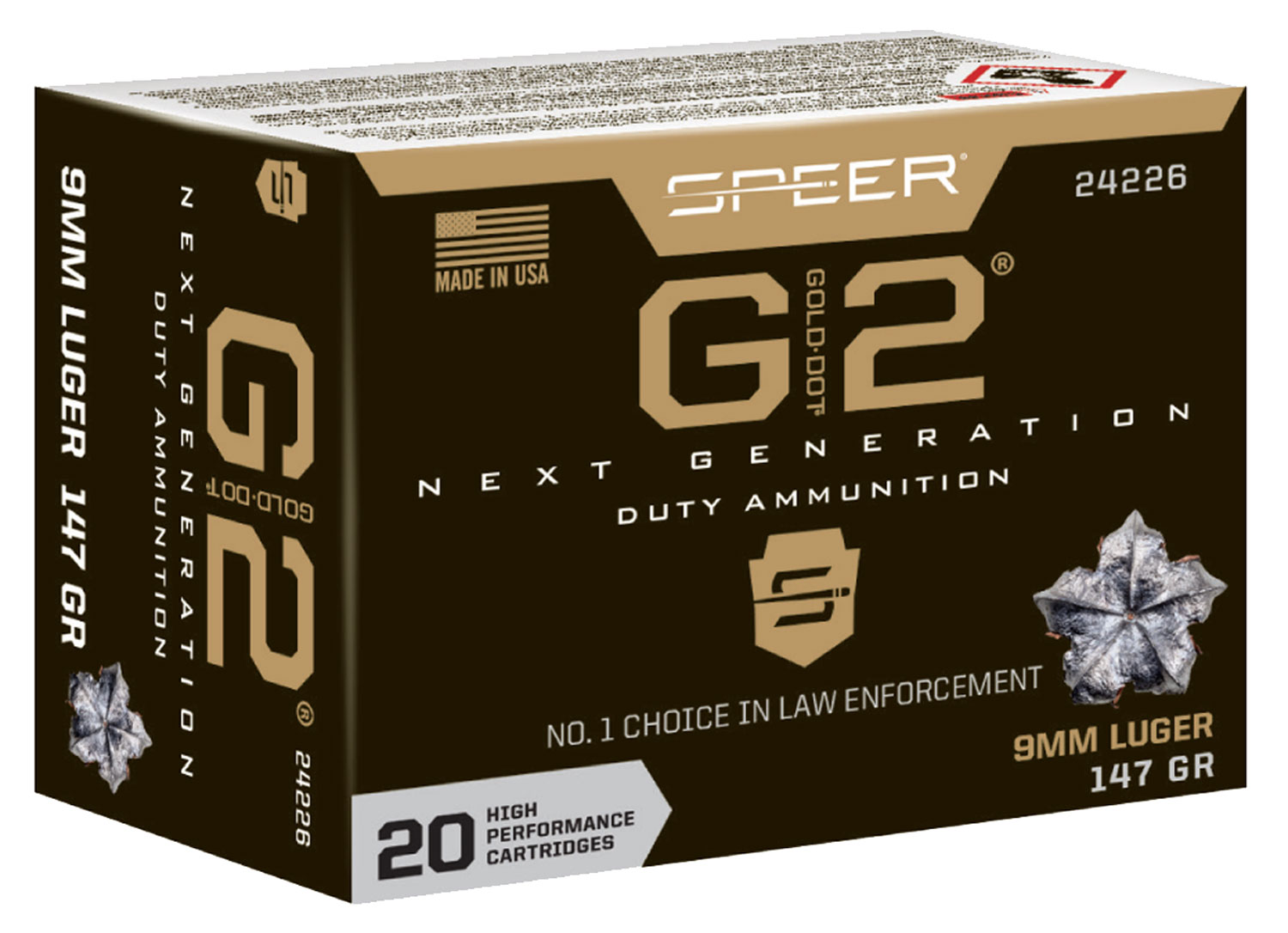 Speer 24226 Gold Dot G2 9mmLuger 147gr 20 Per Box/10 Case