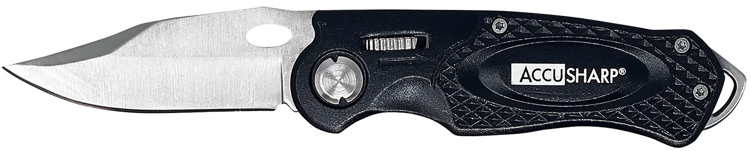 AccuSharp 703C Sport 3" Folding Plain Stainless Steel Blade/Black Anodized Aluminum Handle Includes Belt Clip