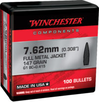 Winchester Ammo WB762M147X Centerfire Rifle  7.62mm 147gr Full Metal Jacket Boat Tail 100 Per Box/10 Case