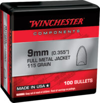 Winchester Ammo WB9MC115X Centerfire Handgun Reloading 9mm 115gr Full Metal Jacket Flat Base 100 Per Box/10 Case