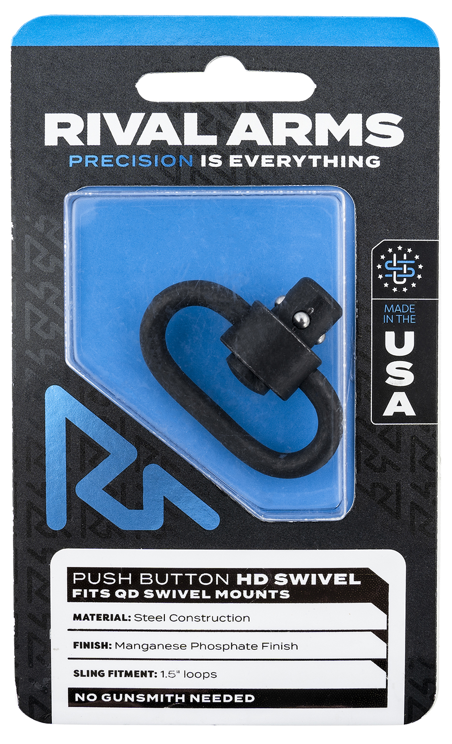 Rival Arms RA-RA92S1B HD Swivel Black Manganese Phosphate Steel with 1.25" Loop & Push Button