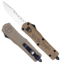 CobraTec Knives SWTPFS3DNS FS-3 We The People Small 2.75" OTF Drop Point Plain Aluminum Cerakoted D2 Steel Blade, Tan "We The People" Aluminum Handle
