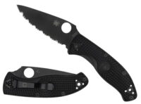 Spyderco C122PSBBK Tenacious Lightweight 3.39" Folding Part Serrated Black Oxide 8Cr13MoV SS Blade/Black Bi-Directional Texturing FRN Handle Includes Pocket Clip