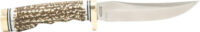 Uncle Henry 1100087 Next Gen Golden Spike 5" Fixed Plain Satin Polished Stainless Steel Blade, Brown Brass Accents Staglon Handle