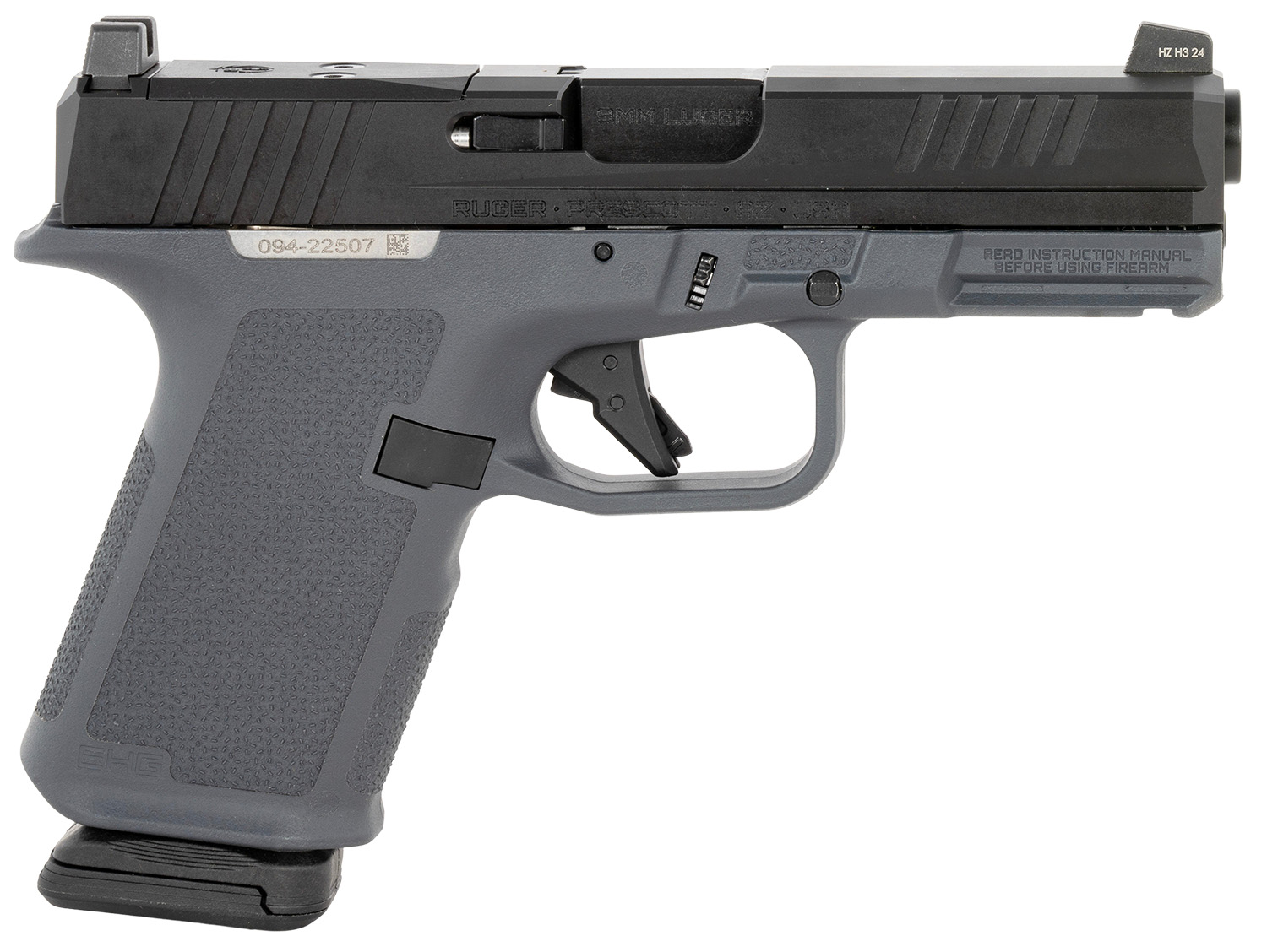 Ruger 19400 RXM 9mm 15+1 4" Black FNC Nitride Steel Barrel, Black FNC Nitride Optic Ready/Serrated Alloy Steel Slide, Stealth Gray Polymer Frame w/Accessory Rail, Stealth Gray Magpul Enhanced Grip