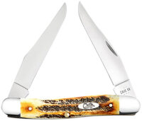 Case 65346 Muskrat 2.90" Folding Clip Point Plain Polished Tru-Sharp SS Blade, Burnt Dark Amber 6.5 BoneStag Handle