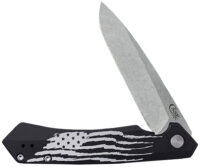 Case 10857 Kinzua  Folding Spear Point Plain Stonewashed S35VN SS Blade, Black Anodized w/US Flag Aluminum Handle