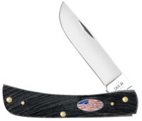 Case 53062 Sod Buster Stars & Stripes 3.70" Folding Skinner Plain Mirror Polished Tru-Sharp SS Blade, Sawcut Jig Gray Bone Handle, American Flag Shield