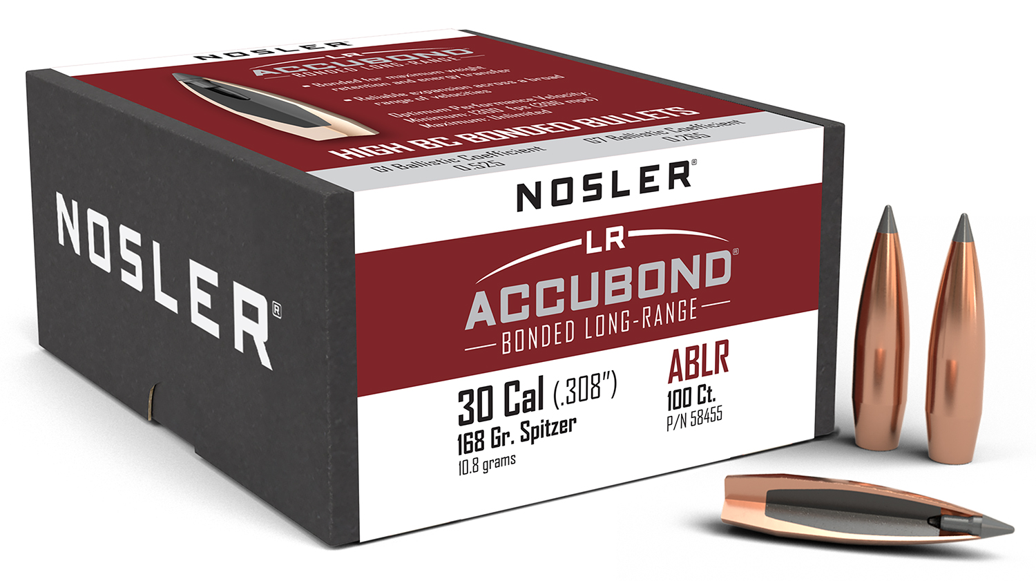 Nosler 58455 AccuBond Long Range 30Cal 168gr Spitzer Point Boat Tail 100/Box