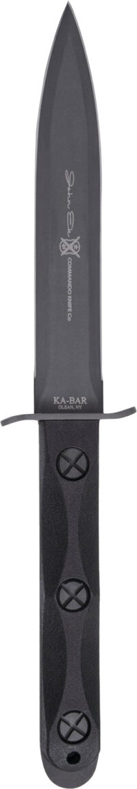 Ka-Bar EK44 Ek Model 4 6.63" Fixed Double Edge Spear Point Plain Stonewashed 1095 Cro-Van Blade, Black GRN Handle, Includes Sheath