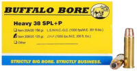 Buffalo Bore Ammunition 20B20 Heavy Strictly Business 38Special +P 125gr Jacket Hollow Point 20 Per Box/12 Case