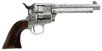 Taylors & Company 550898 1873 Cattleman 45 Colt (LC) Caliber with 5.50" Barrel, 6rd Capacity Cylinder, Overall White Photo Engraved Finish Steel & Walnut Grip